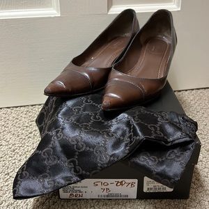 Gucci brown-coffee leather kitten heels size 7